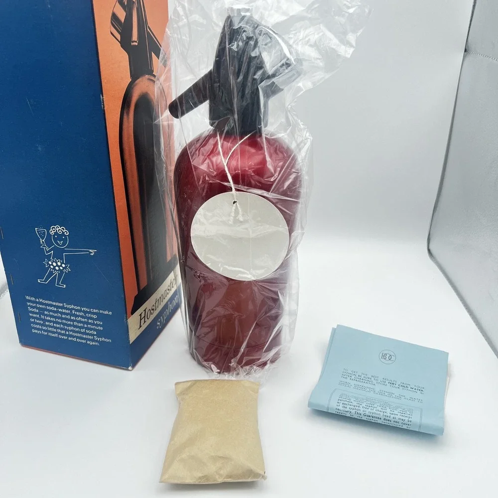 Vintage Hostmaster Syphon Soda Water Maker Red Metallic Barware with Box